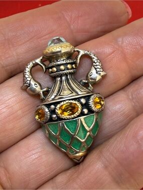 BARBARA BIXBY PERFUME WISH BOTTLE ENHANCER PENDANT ENAMEL CITRINE TOPAZ FISH ssk